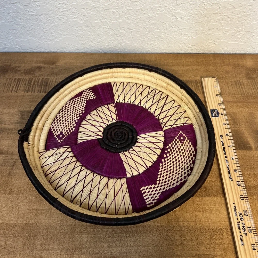 Vintage Handwoven Boho Wall Basket Tray African Fish Spiral‎ Design
